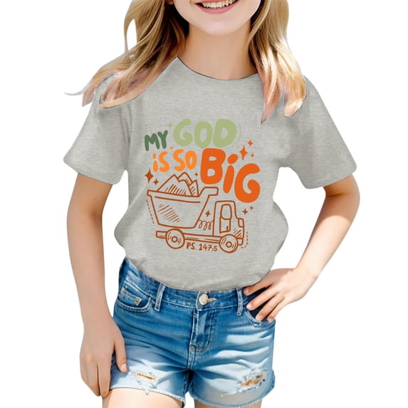 Curuila Children Girls Tshirt Short Sleeve Letter Print Crew Neck Tops For Girls Everyday Wear Soft Casual Tee Size 1-2 Years