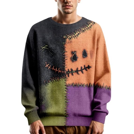 Curuila Halloween Mens Sweatshirt Long Sleeve Hallowmas Graphic Print Crew Neck Pullover Sweatshirts Everyday Wear Fashionable Pullover Tops Size L