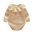 thumbnail image 1 of Curuila Infant Baby Girls Jumpsuits Long Sleeve Solid Color Crew Neck Romper For Baby Everyday Wear Casual Clothes Beige Size 0-3 Months, 1 of 4