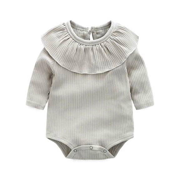 Curuila Infant Baby Girls Jumpsuits Long Sleeve Solid Color Crew Neck Romper For Baby Everyday Wear Casual Clothes Grey Size 12-18 Months