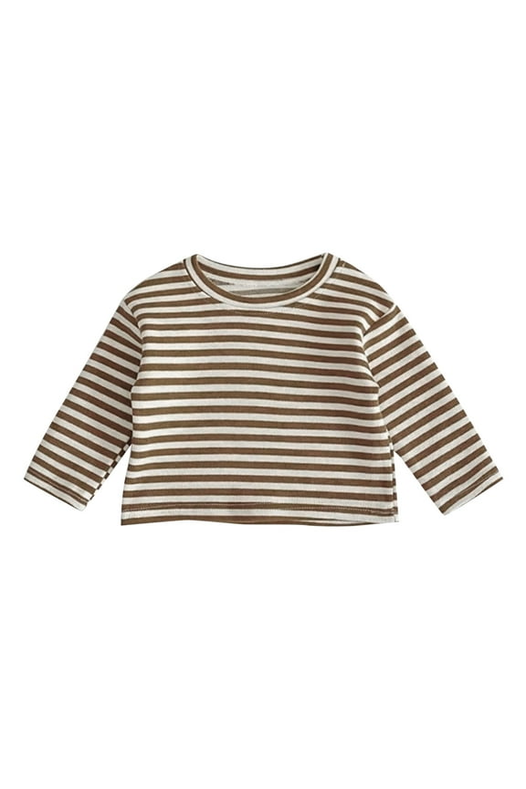 Infant Baby T Shirt Spring Autumn Striped Long Sleeve Crew Neck Undershirt Tops Clothes For Newborn Girls Boys Khaki Size 0-6 Months