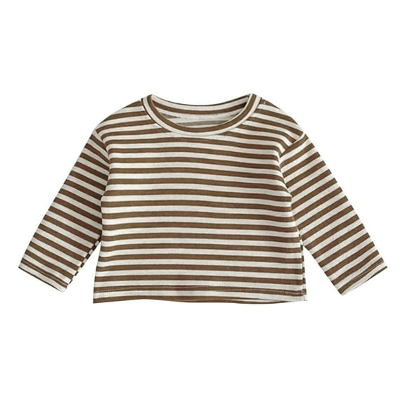 Curuila Infant Baby T Shirt Spring Autumn Striped Long Sleeve Crew Neck Undershirt Tops Clothes For Newborn Girls Boys Khaki Size 12-18 Months