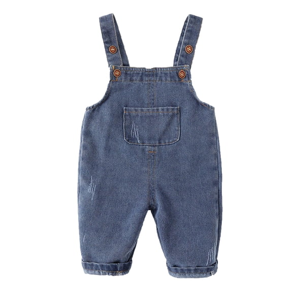 Curuila Infant Boys Denim Overalls Pants Spring Autumn Solid Color Fashion Suspender Trousers With Pocket Blue Size 3-6 Months