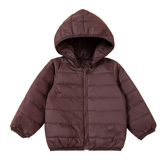 Curuila Infant Boys Girls Coat Long Sleeve Solid Color Crew Neck Lightweight Winter Jacket With Hood Wine Size 6-9 Months
