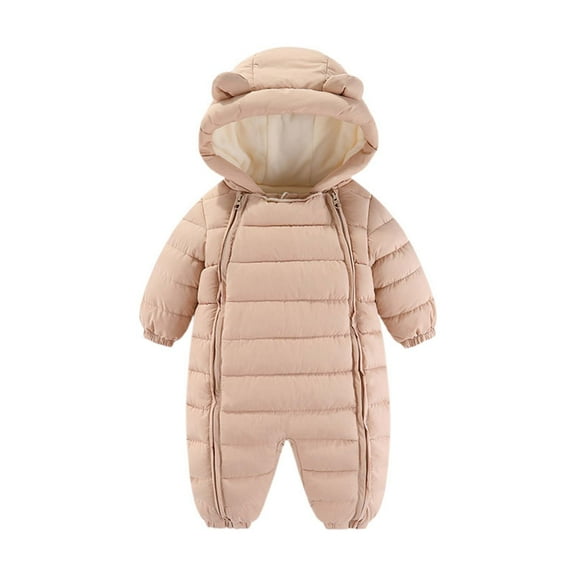 Curuila Boys Girls Outwear Winter Solid Long Sleeve Zipper Hooded Coat Jumpsuit Long Jacket Beige Size 18-24 Months