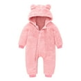 thumbnail image 1 of Curuila Infant Boys Girls Outwear Winter Solid Long Sleeve Zipper Hooded Coat Jumpsuit With Ears Long Jacket Pink Size 0-6 Months, 1 of 7