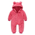 thumbnail image 1 of Curuila Infant Boys Girls Outwear Winter Solid Long Sleeve Zipper Hooded Coat Jumpsuit With Ears Long Jacket Red Size 18-24 Months, 1 of 1
