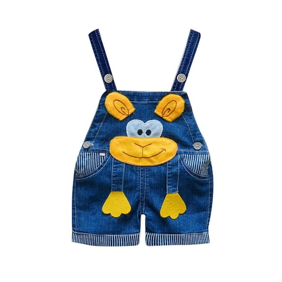 Curuila Infant Denim Suspender Overalls Cartoon Print Sleeveless Summer Shorts For Boys Girls Blue1 Size 12-18 Months