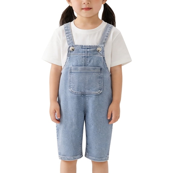 Curuila Infant Denim Suspender Overalls Solid Color Sleeveless Summer Shorts For Boys Girls Blue Size 4-5 Years