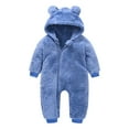 thumbnail image 1 of Curuila Infant Girls Boys Coat Thick Bear Warm Jumpsuit With Zipper Hooded Long Sleeve Solid Long Jacket Blue Size 6-12 Months, 1 of 7