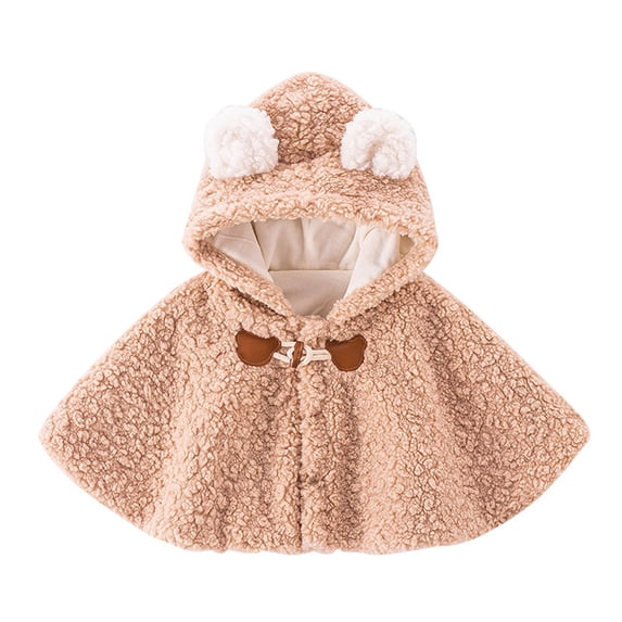 Curuila Infant Girls Coat Fleece Long Sleeve Solid Color Hooded With Ears Jacket For Girls Winter Warm Casual Outerwear Size 12-24 Months
