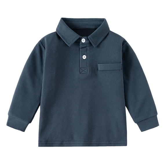 Curuila Infant Kids Boys Shirts Long Sleeve Solid Color Lapel Button Down Shirts For Boys Everyday Wear Fashionable Tops Navy Size 3-4 Years