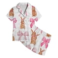 thumbnail image 1 of Curuila Infant Kids Girls Pajamas Set Short Sleeve Bowknot Print Lapel Button Down Pjs Tops With Shorts Soft Casual Homewear White Size 2-3 Years, 1 of 4