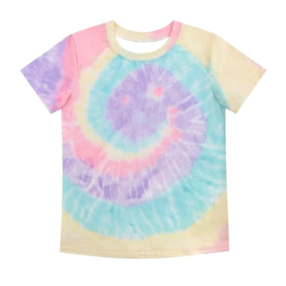 Curuila Infant Kids Girls T Shirt Tie Dye Short Sleeved Loose Crew Neck Comfort Casual Tee Pink Size 1-2 Years