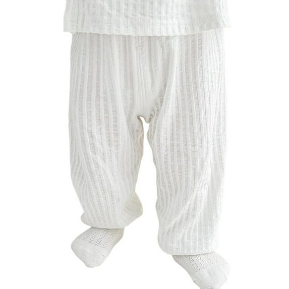 Curuila Boys Girls Pants Casual Solid Color Elastic Waist Breathable Spring Summer Long Trousers White Size 1-2 Years
