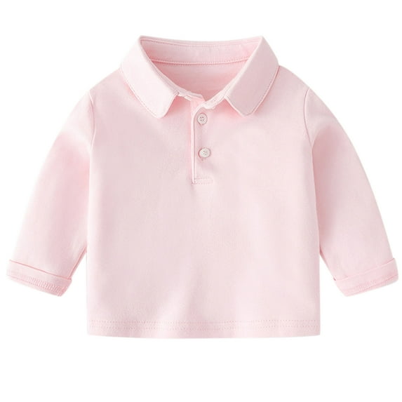 Curuila T Shirt Solid Color Long Sleeve Lapel Casual Tops Clothes For Child Toddler Baby Boys Girls Pink Size 2-3 Years