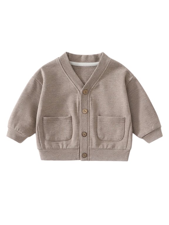 Infant Toddler Boys Sweater Long Sleeve Solid Color V Neck Button Down Cardigan For Boys Spring Autumn Comfort Tops Coffee Size 3-4 Years