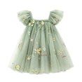 thumbnail image 1 of Curuila Infant Toddler Girls Mesh Dress Flutter Sleeve Floral Embroider Square Neck Party Fashionable Dresses For Girls Size 12-18 Months, 1 of 8
