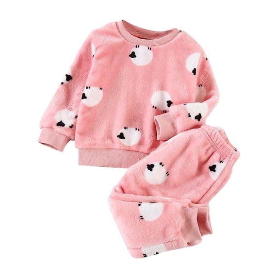 Curuila Toddler Girls Pajamas Set Long Sleeve Cartoon Print Crew Neck Pjs Tops With Pants Autumn Winter Casual Loungewear Light Pink Size 18-24 Months