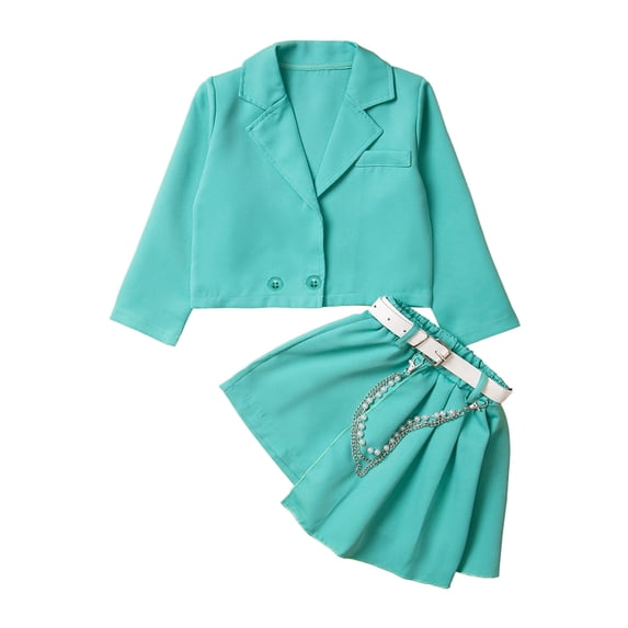 Curuila Toddler Girls Two Piece Outfit Long Sleeve Solid Color Lapel Button Down Coat With Pleated Skirt Spring Autumn Fashionable Outfit Set A Size 1-2 Years