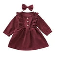 thumbnail image 1 of Curuila Toddler Girls Two Piece Set Long Sleeve Solid Color Crew Neck Dress With Headbands Spring Autumn Soft Comfort Outfit Set Red1 Size 2-3 Years, 1 of 2