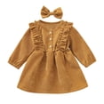 thumbnail image 1 of Curuila Infant Toddler Girls Two Piece Set Long Sleeve Solid Color Crew Neck Dress With Headbands Spring Autumn Soft Comfort Outfit Set Yellow Size 4-5 Years, 1 of 2