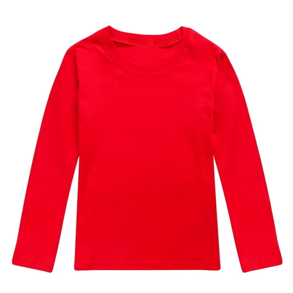 Curuila Kid Girls Boys Tops Solid Color Crew Neck Long Sleeve Tee Spring Autumn Breathable Casual T Shirt Red Size 4-5 Years