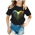 thumbnail image 1 of Curuila Kid Girls Cute Tops Hearts Printed Crew Neck Short Sleeve Tee Summer Fashion Soft Loose T Shirt Black Size 2-4 Years, 1 of 5