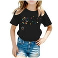 thumbnail image 1 of Curuila Kid Girls Tops Cartoon Print Crew Neck Short Sleeve Tee Summer Casual Loose T Shirt Black Size 2-4 Years, 1 of 5