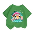 thumbnail image 1 of Curuila Kid Girls Tops Cartoon Print Crew Neck Short Sleeve Tee Summer Casual Loose T Shirt Green Size 2-4 Years, 1 of 4
