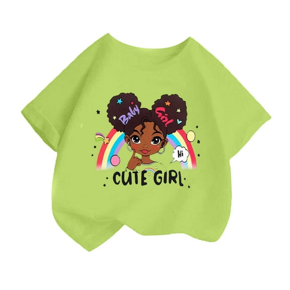 Curuila Kid Girls Tops Cartoon Print Crew Neck Short Sleeve Tee Summer Casual Loose T Shirt Light Green Size 2-4 Years