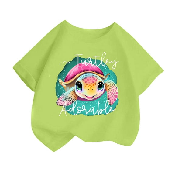 Curuila Kid Girls Tops Cartoon Print Crew Neck Short Sleeve Tee Summer Casual Loose T Shirt Light Green Size 6-8 Years