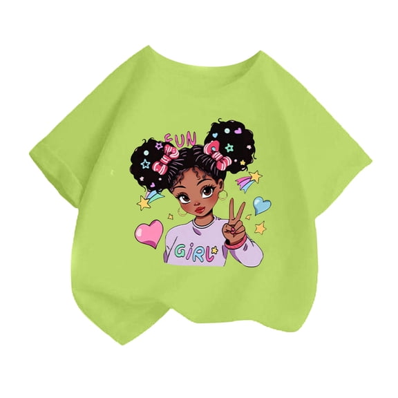 Curuila Kid Girls Tops Cartoon Print Crew Neck Short Sleeve Tee Summer Casual Loose T Shirt Light Green Size 8-10 Years