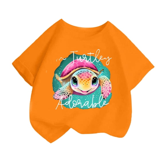 Curuila Kid Girls Tops Cartoon Print Crew Neck Short Sleeve Tee Summer Casual Loose T Shirt Orange Size 8-10 Years