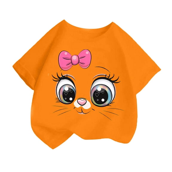 Curuila Kid Girls Tops Cartoon Print Crew Neck Short Sleeve Tee Summer Casual Loose T Shirt Orange Size 8-10 Years