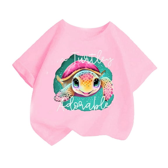 Curuila Kid Girls Tops Cartoon Print Crew Neck Short Sleeve Tee Summer Casual Loose T Shirt Pink Size 8-10 Years