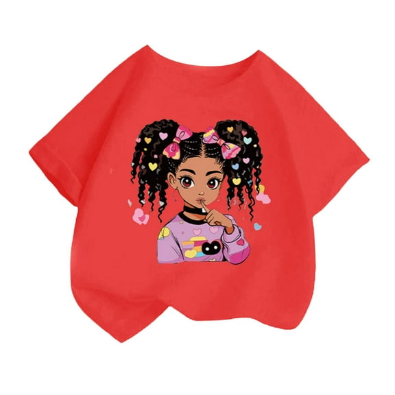 Curuila Kid Girls Tops Cartoon Print Crew Neck Short Sleeve Tee Summer Casual Loose T Shirt Red Size 12-14 Years
