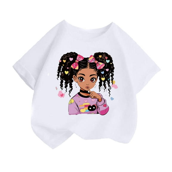 Curuila Kid Girls Tops Cartoon Print Crew Neck Short Sleeve Tee Summer Casual Loose T Shirt White Size 12-14 Years