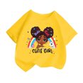 thumbnail image 1 of Curuila Kid Girls Tops Cartoon Print Crew Neck Short Sleeve Tee Summer Casual Loose T Shirt Yellow Size 2-4 Years, 1 of 4