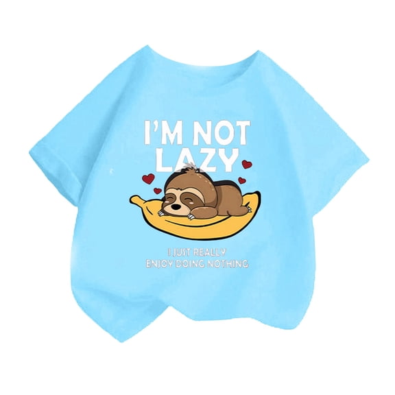 Curuila Kid Girls Tops Letter Print Crew Neck Short Sleeve Tee Summer Casual Loose T Shirt Blue Size 8-10 Years