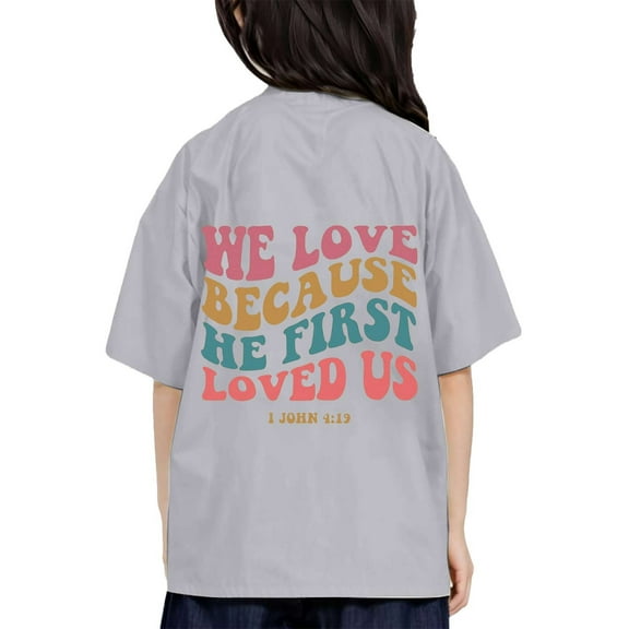 Curuila Kid Girls Tops Letter Print Crew Neck Short Sleeve Tee Summer Casual Loose T Shirt Light Gray Size 8-9 Years