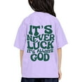 thumbnail image 1 of Curuila Kid Girls Tops Letter Print Crew Neck Short Sleeve Tee Summer Casual Loose T Shirt Purple Size 12-13 Years, 1 of 4
