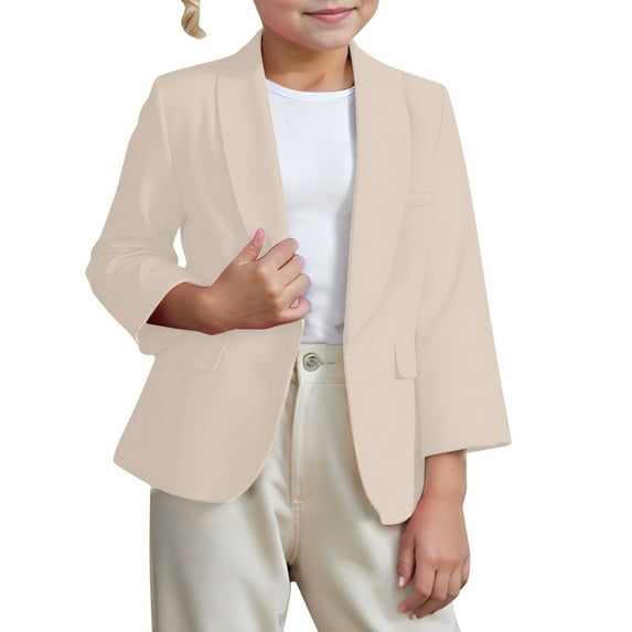 Curuila Kids Boys Girls Coats Long Sleeve Solid Color Casual Suit Jacket Outwear Mid-Length Clothes Beige Size 11-12 Years