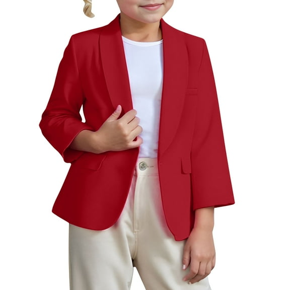 Curuila Kids Boys Girls Coats Long Sleeve Solid Color Casual Suit Jacket Outwear Mid-Length Clothes Red Size 3-4 Years
