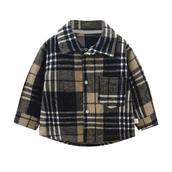 Curuila Kids Boys Girls Jacket Casual Long Sleeve Plaid Print Coat With Button Mid-Length Outwear Grey Size 5-6 Years