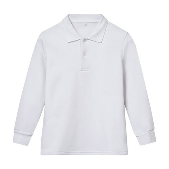 Curuila Kids Boys Girls Shirt Long Sleeve Thicken Solid Color Lapel T Shirt With Button Closure White Size 4-5 Years