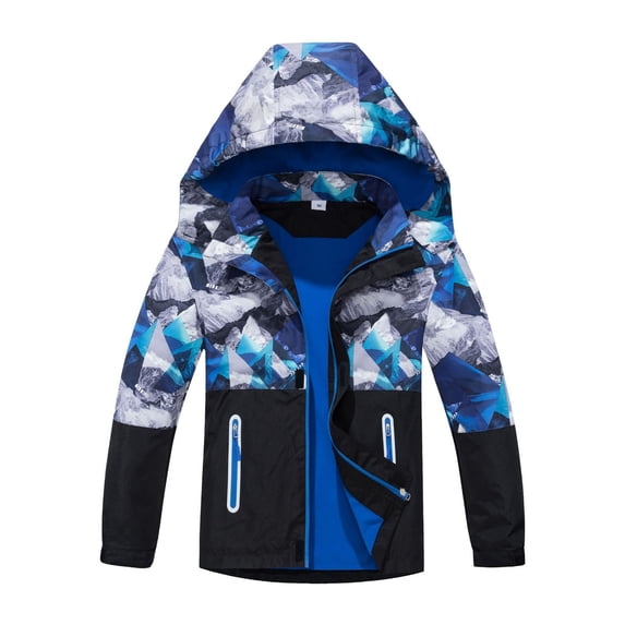 Curuila Kids Boys Jacket With Pocket Hooded Zipper Graphic Print Long Sleeve Coat For Kids Windproof Soft Outwear Size 3-4 Years