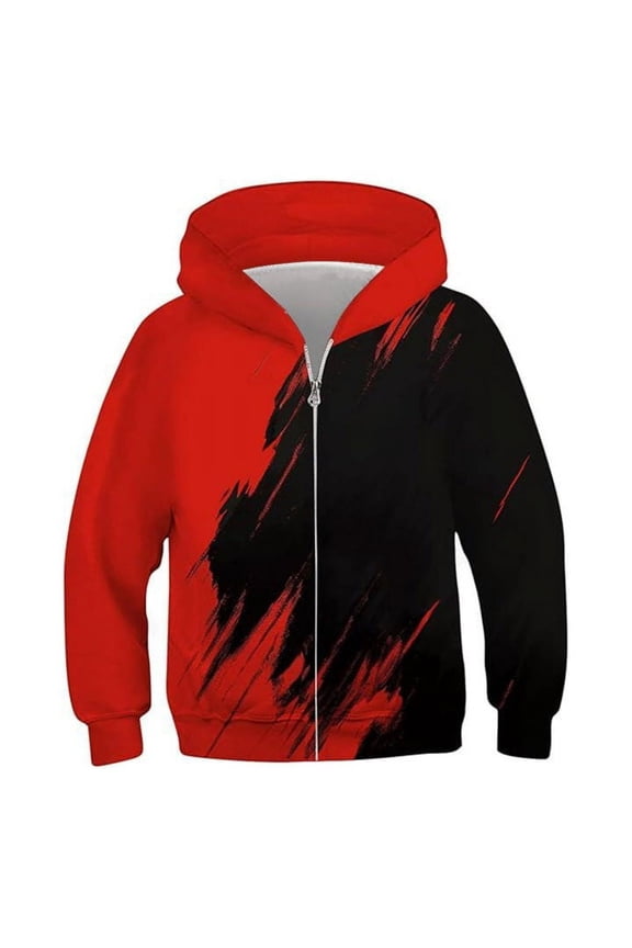 Kids Boys Outerwear Autumn Solid Hooded Zip Up Coat Long Sleeve Mid-Length Jacket Red Size 8-10 Years
