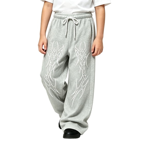 Curuila Kids Boys Sweatpants Elastic Waistband Drawstring Graphic Print Wide Leg Pants For Boys Loose Fit Fashionable Joggers Trousers Size 4-5 Years