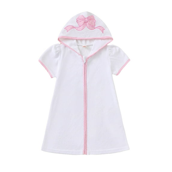 Curuila Kids Girls Boys Bathrobe Cartoon Prints Hooded Short Sleeve Zip Up Beach Towel Robe Wh1 Size 18-24 Months